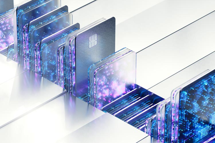 Fintech och ai genererad bild i lila och blåa färger